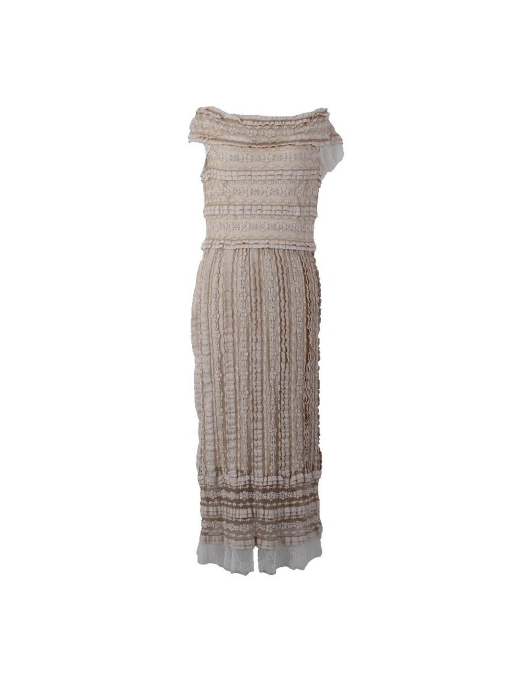 Sho Dress Sz ? Beige White Lace Lined Nylon Cotton Spandex Dress